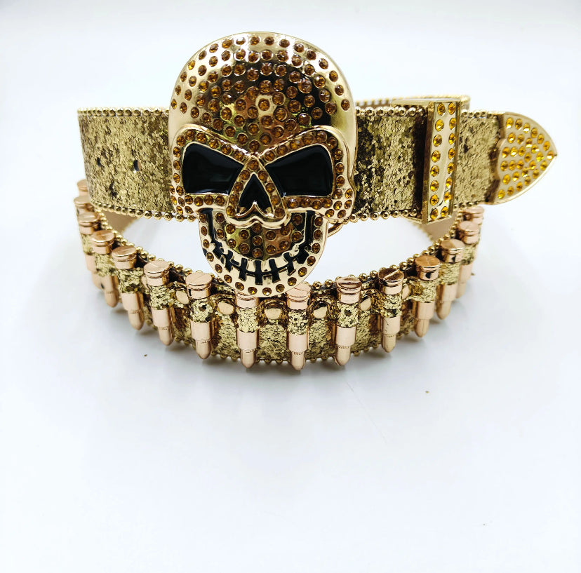 Skull Head Rhinestone Belt